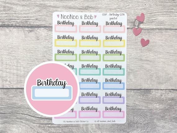 Birthday Quarter Box Planner Stickers - Pastel Birthday Stickers - Header  stickers - Functional Planner Stickers