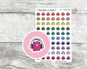 Pegatinas para planificadores con íconos de audiolibros - Pegatinas para planificadores de lectura - Pegatinas para planificadores de libros - Pegatinas para diarios - Pegatinas para planificadores funcionales