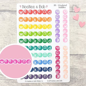 Stickers pour agenda à bulles week-end - Stickers en-tête de script week-end - Stickers bannière week-end - Stickers agenda fonctionnel