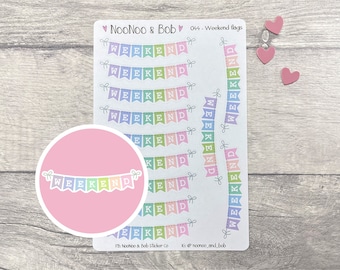 Weekend Pastel Flag Banner Planner Stickers - Weekend Banner Planner Stickers - Functional Planner Stickers