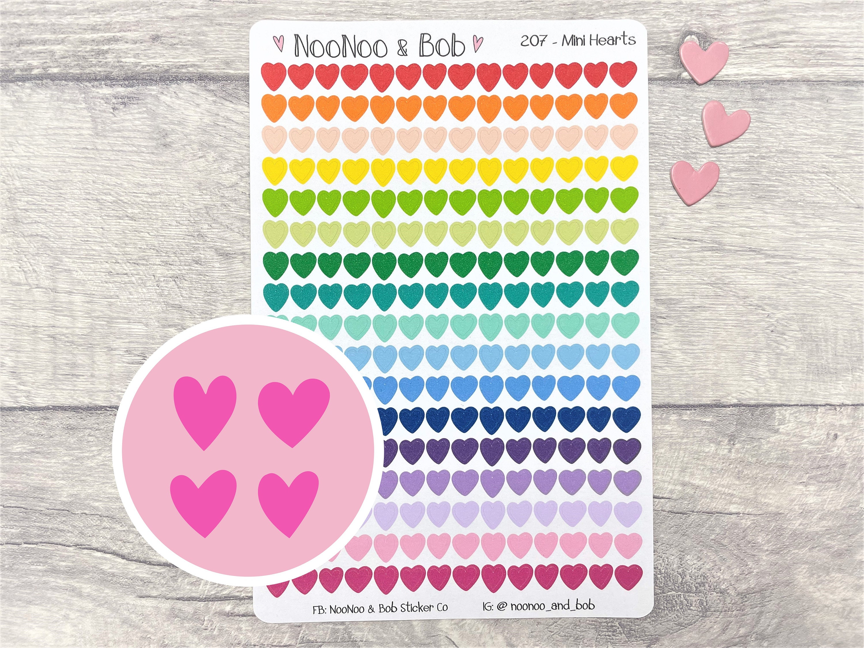 48 Assorted Neon Mini Heart Stickers 3/4 Inch Bright Pink 