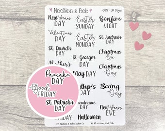 UK Days of The Year Planner Stickers - Calendar Days stickers - UK Celebration Days Stickers - Calendar Stickers - Journal Stickers