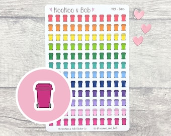 Wheelie Bin Planner Stickers - Rubbish Bin - Bin Day - UK Planner Stickers - Trash Stickers - Garbage stickers - Functional Planner Stickers
