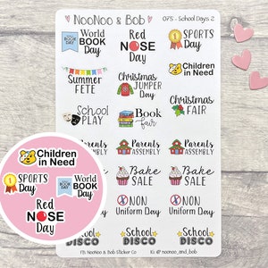 School Events Planner Stickers - Charity School Days - UK School Days - PTA School Days - UK Fun School Days - Functional Planner Stickers