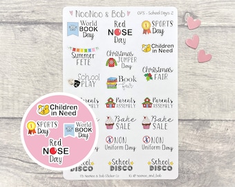 School Events Planner Stickers - Charity School Days - UK School Days - PTA School Days - UK Fun School Days - Functional Planner Stickers