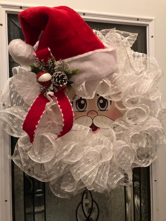 Christmas Wreath Santa Claus Wreath Santa Face Wreath Mesh | Etsy