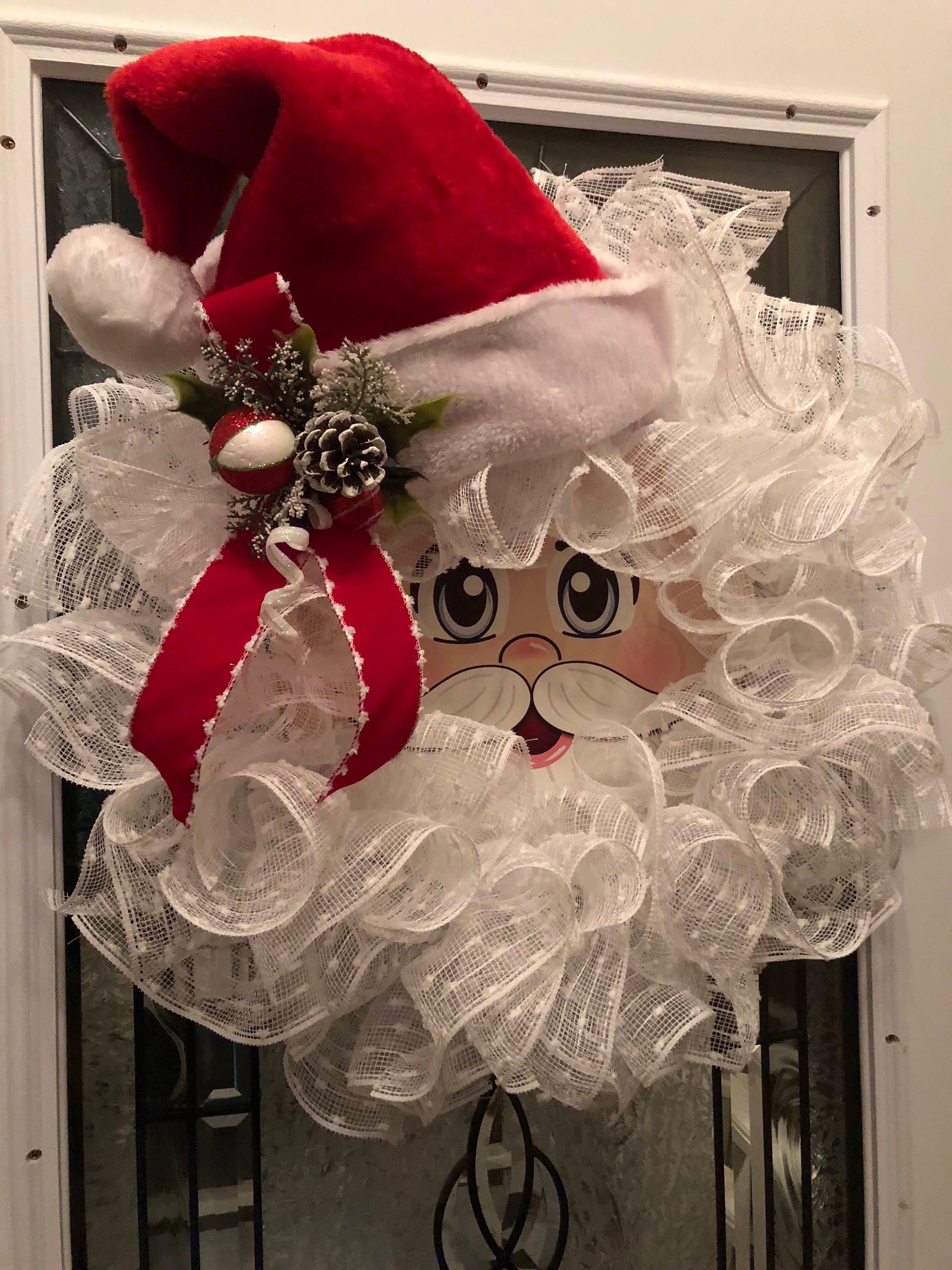 Christmas Wreath Santa Claus Wreath Santa Face Wreath Mesh Etsy