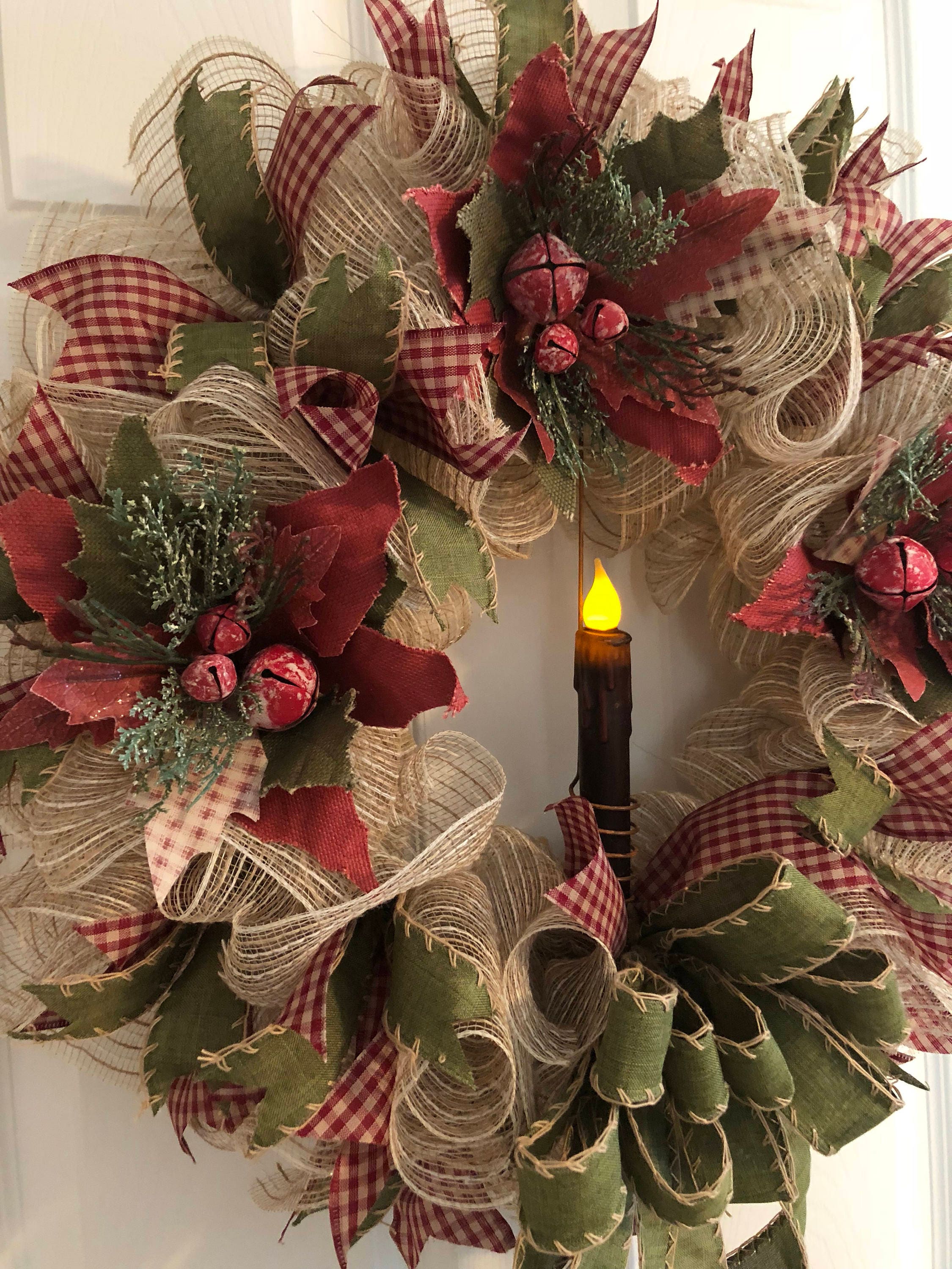 Christmas Wreath Primitive Wreath Burlap Wreath Etsy