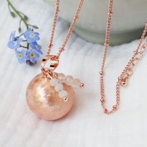 Pregnancy bola rose gold, moonstone and rose quartz. Pearl lithotherapy. pink gold