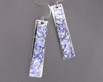 Silver Textured Lavender Dangle Earrings