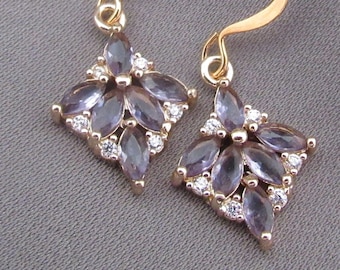 Amethyst and Gold Crystal Dangle Earrings