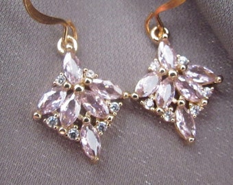 Pink Crystal and 14k Gold Filled Dangle Earrings