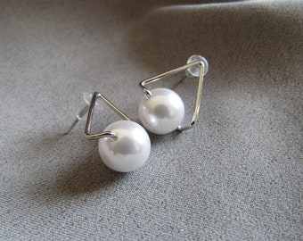 Modern Pearl and Wire Earrings