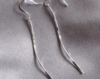 Long Thin Silver or Gold Ribbon Curved Dangle Earrings