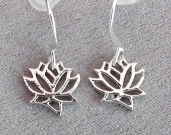 Silver Delicate Lotus Flower Dangle Earrings