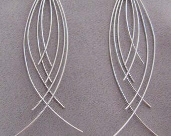 Dramatic Long Silver Dangle Earrings