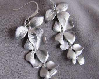 Long Silver Dangle Flower Earrings