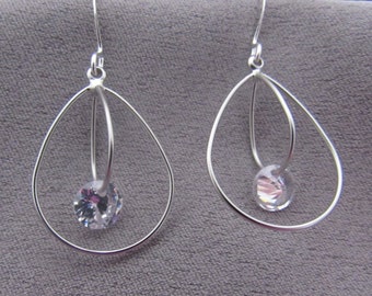 Elegant Double Hoop Dangle Earrings with Clear Crystals