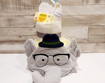 Baby boy grey elephant nappy cake, Baby shower gift, nappy cake, new mum gift