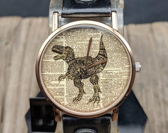 Reloj T Rex Bike Diccionario Reloj Reloj para mujer Reloj para hombre Reloj divertido Reloj de pulsera Relojes vintage Regalo de viaje Regalo de cumpleaños Reloj de joyería Cuero
