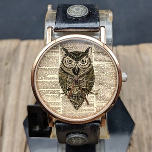 Owl Dictionary Watch Women Watch Men Watch Funny Watch Wristwatch Vintage Watches Travel Gift Birthday Gift Jewelry Watch Leather