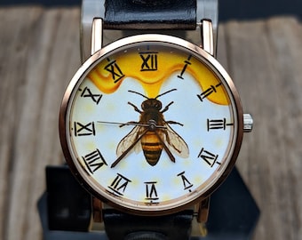 Honey Bee Leather Watch Fashion Watch Women Watch Ladies Watch Unisex watch Fashion Accessory Leather Watch Gift Jewelry Watch Animal
