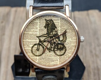 Loup vélo dictionnaire montre femme montre homme montre drôle montre montre-bracelet montres vintage voyage cadeau anniversaire cadeau bijoux montre en cuir