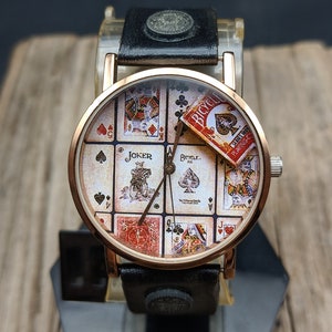 Playing Cards Watch Leather Tarot Watch Women Watch Unisex Watch Gift Wrist Watch Poker Black Leather Watch Women Watches Vintage Watch