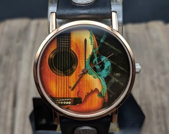 Art Classic Guitar Watch Leather,Men Watch,Women Watch,Unisex Watch,Gift Idea,Wristwatch,Vintage Watches,Genuine Leather Watch,Birthday Gift