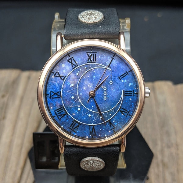 Reloj Moon Phase Galaxy, reloj de dama, reloj de hombre, reloj unisex, idea de regalo, reloj de pulsera, relojes de mujer, vintage, reloj de cuero genuino, regalo