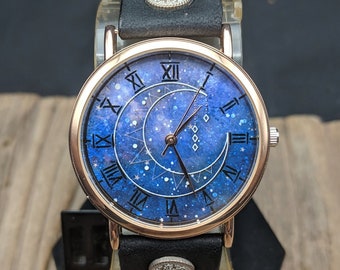 Reloj de fase lunar Galaxy, Reloj de mujer, Reloj de hombre, Reloj unisex, Idea de regalo, Reloj de pulsera, Relojes de mujer, Vintage, Reloj de cuero genuino, Regalo