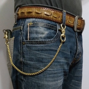 Brass Wallet Chain Belt Hook Wallet Leather Genuine Braided Brass Chain Wallet Chain Biker Trucker Key Chain Handmade Heavy Key Jean Wallets