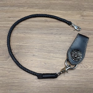 Schädel Set Gürtelschlaufe geflochtene Kette Brieftasche Schwarz Vintage Echtleder Brieftasche Kette für Männer Biker Lange Brieftasche Schlüsselanhänger Brieftasche