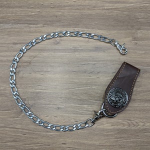 Set Skull Belt Loop Chain Wallet Brown Vintage Genuine Cowhide Leather Wallet Chain for Men Biker Long wallet Key Chain Chain Wallet Harley