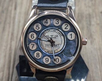 Telefon Retro Art Vintage Lederuhr,Damenuhr,Herrenuhr,Unisex Uhr,Geschenkidee,Armbanduhr,Frauen Uhren,Vintage,Echtleder