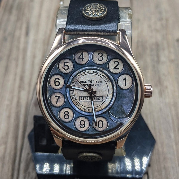 Telephone Retro Art Vintage Leather Watch,Ladies Watch,Men's Watch,Unisex Watch,Gift Idea,Wristwatch,Women Watches,Vintage,Genuine Leather