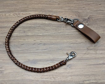 Set Belt Loop Braided Chain Wallet Tan Vintage Genuine Cowhide Leather Wallet Chain for Mens Biker Long wallet Key Chain Chain Wallet