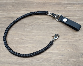 Set Belt Loop Braided Chain Wallet Black Vintage Genuine Cowhide Leather Wallet Chain for Mens Biker Long wallet Key Chain Chain Wallet