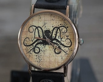 Octopus Vintage Watch Leather,Ladies Watch,Men's Watch,Unisex Watch,Gift Idea,Wristwatch,Women Watches,Vintage,Genuine Leather Watch