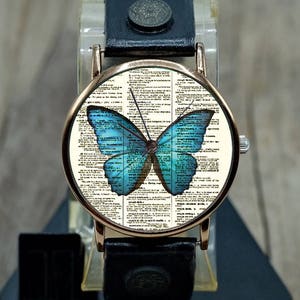Butterfly Art Vintage Leather Watch,Ladies Watch,Men&#39;s Watch,Unisex Watch,Gift Idea,Wristwatch,Women Watches,Vintage,Genuine Leather