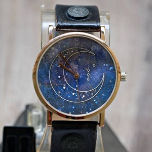 Moon Phase Galaxy Watch  Watch,Ladies Watch,Men's Watch,Unisex Watch,Gift Idea,Wristwatch,Women Watches,Vintage,Genuine Leather Watch