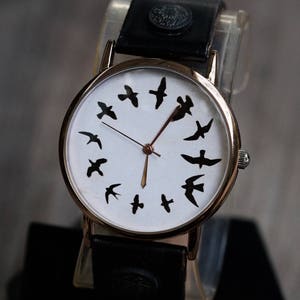 Bird Designs Watch,Ladies Watch,Men's Watch,Unisex Watch,Gift Idea,Wristwatch,Women Watches,Vintage,Genuine Leather Watch