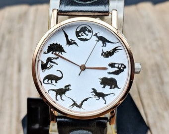 World Dinosaur Watch Leather,Men's Watch,Women Watch,Unisex Watch,Gift Wristwatch,Birthday Gift,Gift Idea,trex