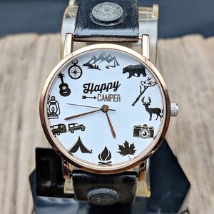 Happy Camper Watch Leather Men Watch Women Watch Unisex Watch Gift Wristwatch Black Genuine Leather Watch Women Watches Funny Watch Gift