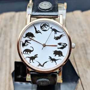 World Dinosaur Watch Leather,Men&#39;s Watch,Women Watch,Unisex Watch,Gift Wristwatch,Birthday Gift,Gift Idea,trex