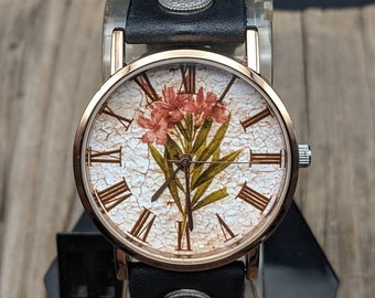 Love Flower Leather Watch,Ladies Watch,Women Watch,Unisex Watch,Gift Idea,Wristwatch,Gift Watches,Birthday Gift,Gift for her,Jewelry,Floral