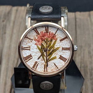Love Flower Leather Watch,Ladies Watch,Women Watch,Unisex Watch,Gift Idea,Wristwatch,Gift Watches,Birthday Gift,Gift for her,Jewelry,Floral