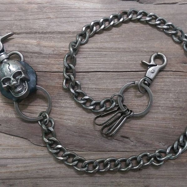 Black Chrome Chain Wallet Chain for Mens Biker Long wallet Key FOB, Keychain, Key Chain, Wallet Chains, Chain Leather Skull Wallet Chain
