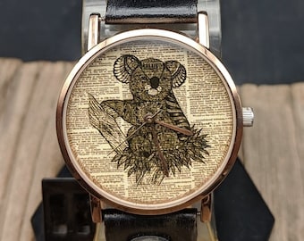 Koala drôle, dictionnaire, montre femme, montre homme, montre drôle, montre-bracelet, montres vintage, cadeau de voyage, cadeau d'anniversaire, bijoux, montre en cuir