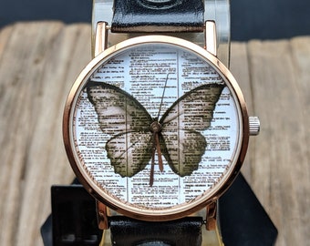 Reloj de cuero vintage con mariposa, reloj de mujer, reloj unisex, idea de regalo, relojes de pulsera, relojes de mujer, reloj de cuero, regalo para mujeres, divertido